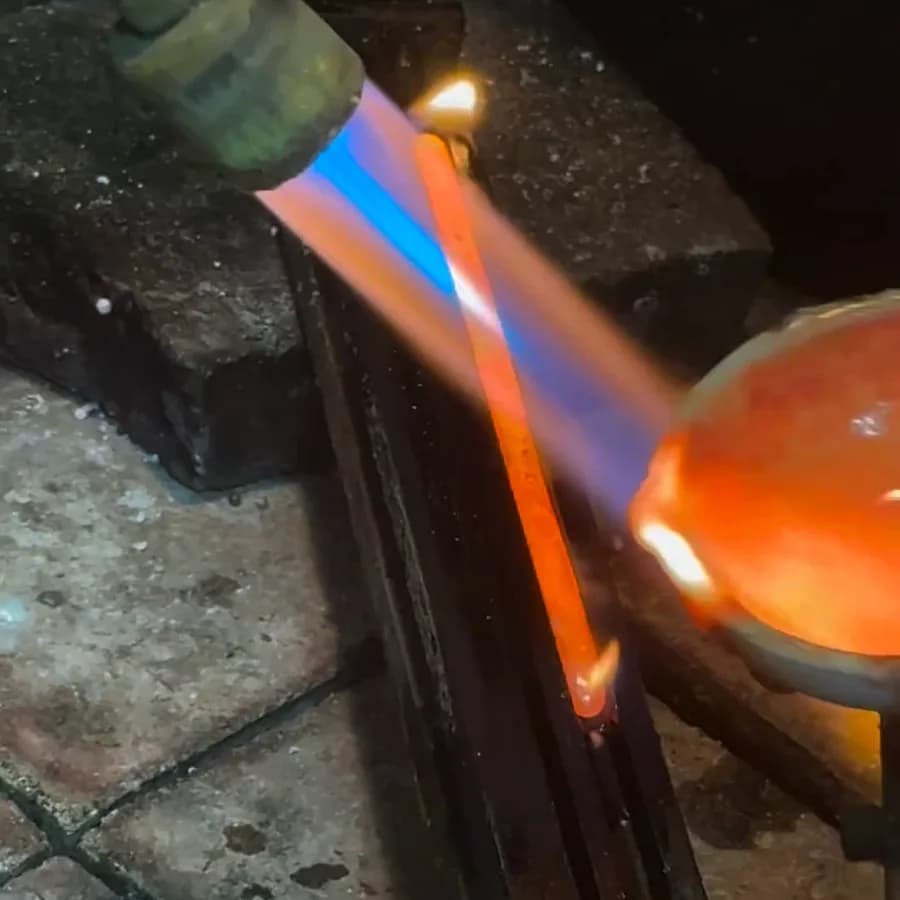 Melting the metal in the workshop